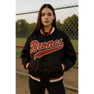 Swingster‎ "Broncs" Satin Varsity Jacket SZ Large USA Made Lightweight Team